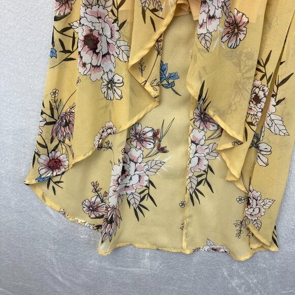 Floral Hi Low Cold Shoulder Maxi Dress Womens Medium M Butter Yellow Boho Flowy - Picture 13 of 16